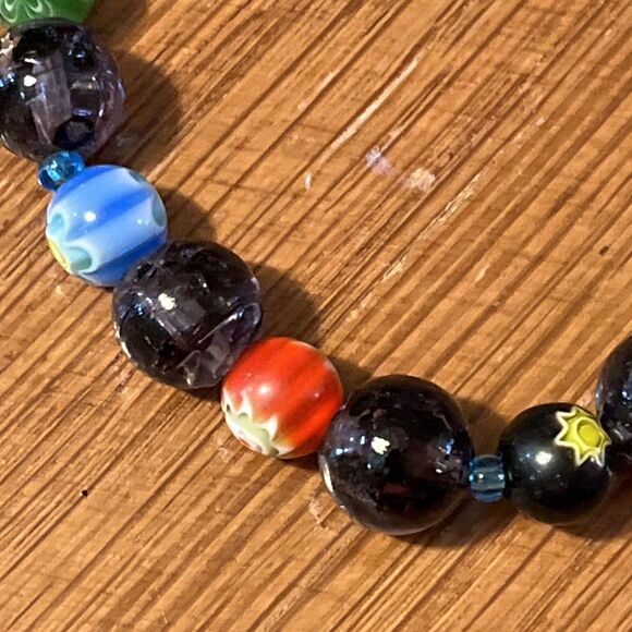 Venetian Art Glass Millefiori Swirl Optic Beaded Stretch Elastic Bracelet - Picture 3 of 5